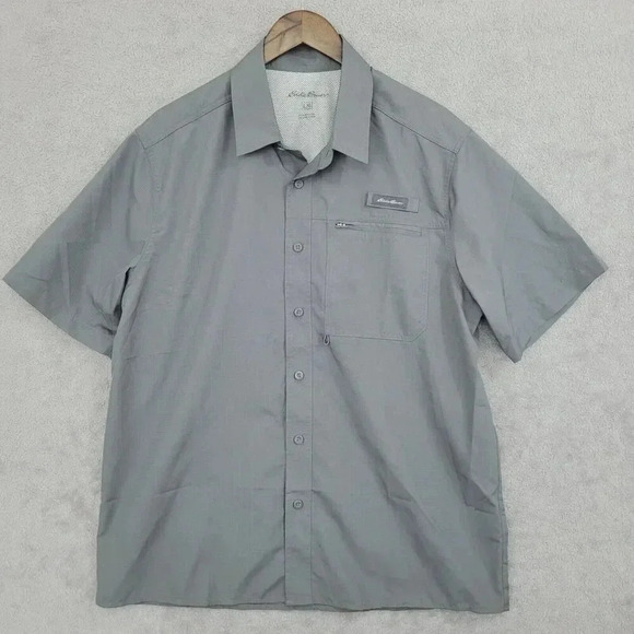 Eddie Bauer Outdoor Men's Short Sleeve Button-Up Shirt L Gray 19CT - Picture 1 of 7